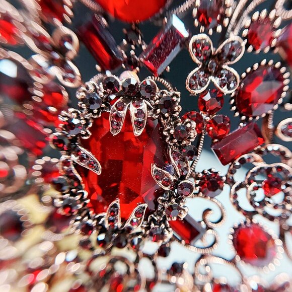 Vintage Handmade Crown, Burgundy Crystal Crown, Victorian Tiara, Copper Crown main image 6